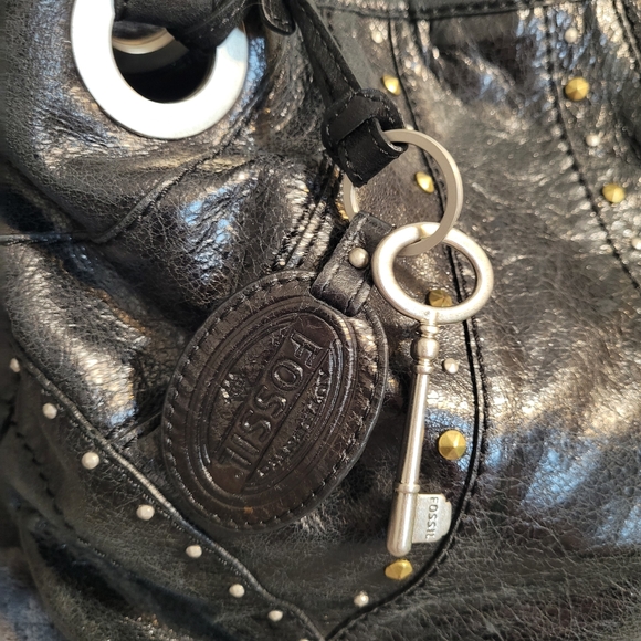 Fossil Black Leather Studded Shoulder Bag - Picture 3 of 11